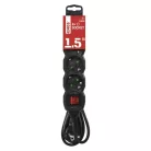Hosszabbító 1,5 m / 4 aljzat / kapcsolós / fekete / PVC / 1,5 mm2