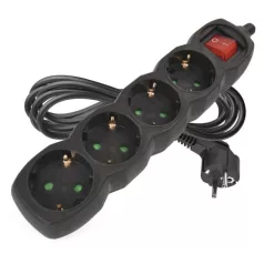   Hosszabbító 3 m / 4 aljzat / kapcsolós / fekete / PVC / 1,5 mm2