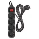 Hosszabbító 3 m / 4 aljzat / kapcsolós / fekete / PVC / 1,5 mm2