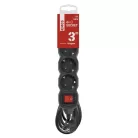 Hosszabbító 3 m / 4 aljzat / kapcsolós / fekete / PVC / 1,5 mm2