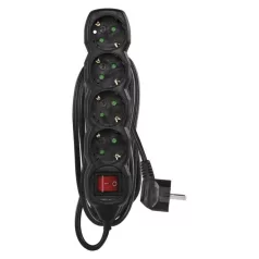   Hosszabbító 5 m / 4 aljzat / kapcsolós / fekete / PVC / 1,5 mm2