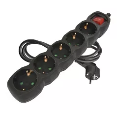   Hosszabbító 1,5 m / 5 aljzat / kapcsolós / fekete / PVC / 1,5 mm2