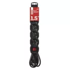 Hosszabbító 1,5 m / 5 aljzat / kapcsolós / fekete / PVC / 1,5 mm2