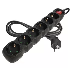   Hosszabbító 1,5 m / 6 aljzat / kapcsolós / fekete / PVC / 1,5 mm2