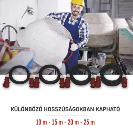 3 fázisú kültéri hosszabbító 25 m / 1 aljzat / fekete / gumi / 400 V / 4 mm2