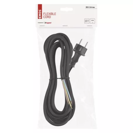 Flexo zsinór gumi/neoprén 3×1,5mm2, 5m, fekete