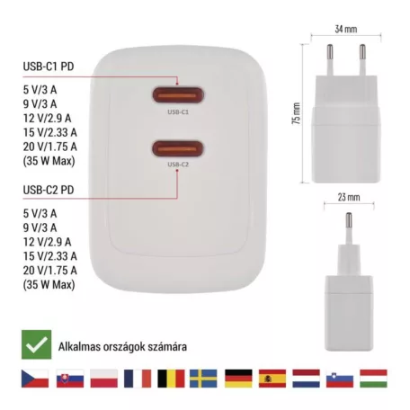 EMOS Univerzális USB töltő GaN PD 35 W max.