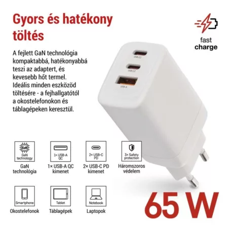 EMOS Univerzális USB töltő GaN PD 65 W max.