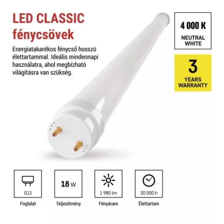 LED Fénycső T8 18 W 1 980 lm 120 cm, természetes fehér