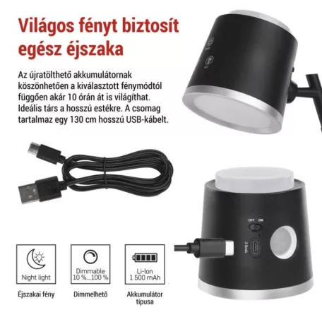 EMOS Abbie LED asztali lámpa, újratölthető, fekete