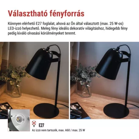 EMOS Nina asztali lámpa E27 IP20, fekete