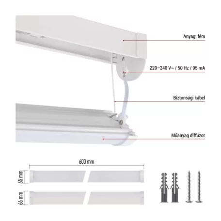 LED lineáris lámpatest PANO 20W, semleges fehér