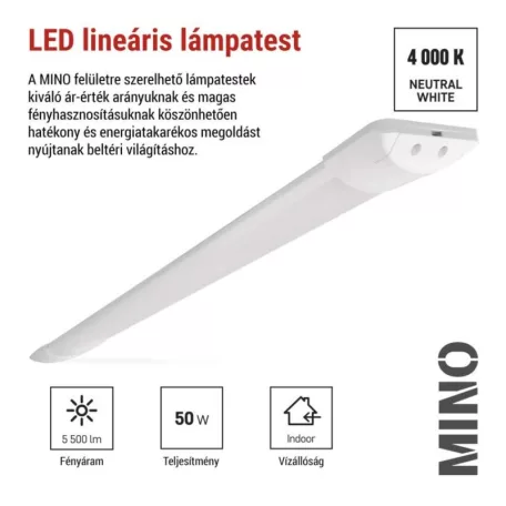 LED lineáris lámpatest MINO 50W, semleges fehér