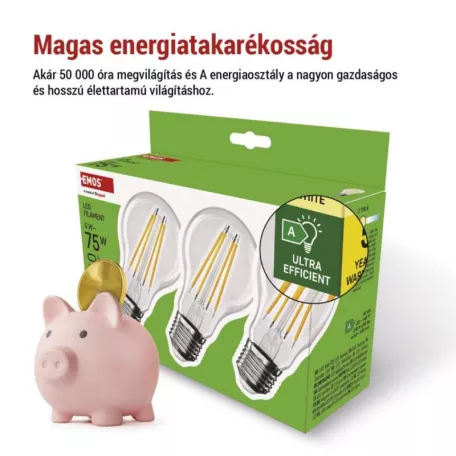 LED izzó Filament A60 A CLASS/ E27 / 5 W (75 W) / 1 060 lm / meleg fehér