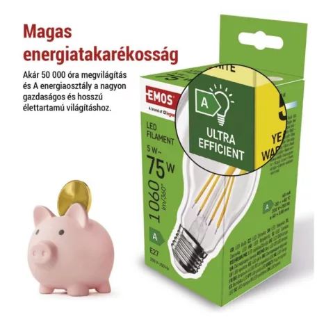 LED izzó Filament A60 A CLASS/ E27 / 5 W (75 W) / 1 060 lm / meleg fehér