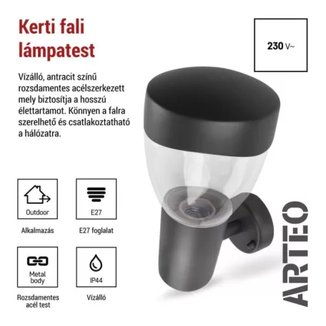 Kerti fali lámpa ARTEO, 16,4 x 12 x 23 cm, 1 x E27, 15 W
