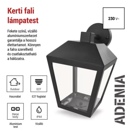 Kerti fali lámpa ADENIA, 18 x 15 x 24,5 cm, 1 x E27, 15 W