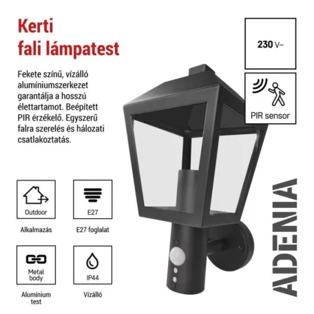 Kerti fali lámpa ADENIA szürkületérzékelővel, 19,8 x 15 x 29,8 cm, 1 x E27, 15 W