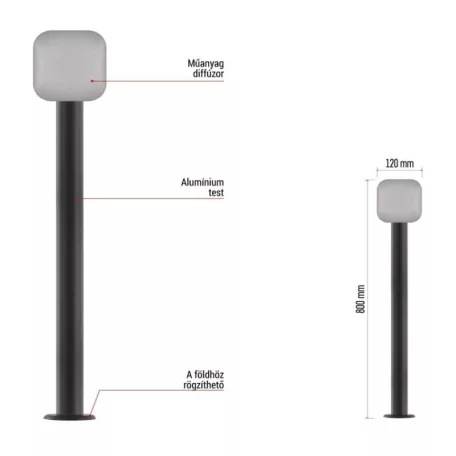 LED kerti oszloplámpa NIKA, 12 x 12 x 80 cm, 12,5 W, meleg fehér
