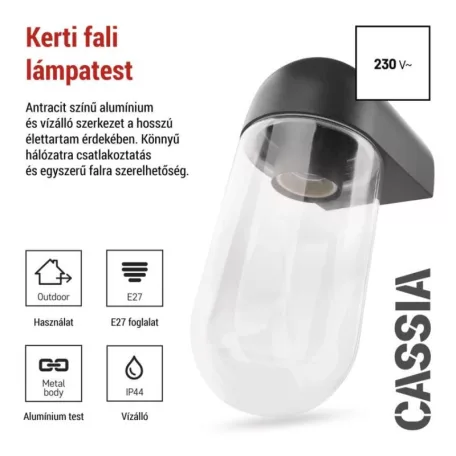 Kerti fali lámpa CASSIA, 12,6 x 9,5 x 22,2 cm, 1 x E27, 15 W
