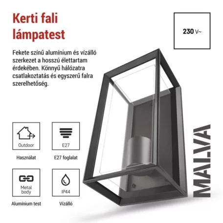Kerti fali lámpa MALVA, 13 x 12 x 25 cm, 1 x E27, 15 W