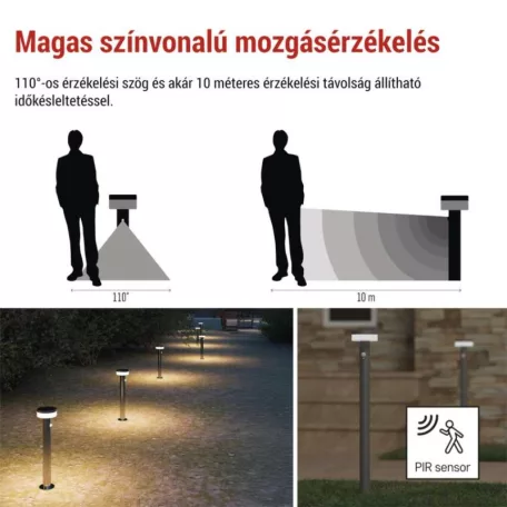 LED napelemes kerti oszloplámpa TERION szürkületérzékelővel, 12,5 x 12,5 x 80 cm