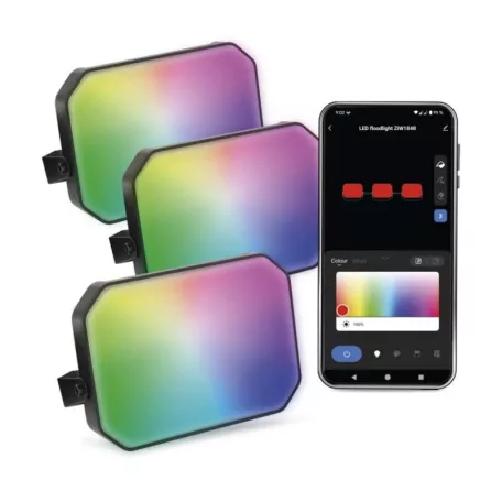 GoSmart kültéri LED reflektor, kezdő készlet, 3 darab, 14 W, RGBIC dimmelhető, WiFi