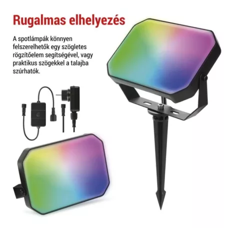 GoSmart kültéri LED reflektor, kezdő készlet, 3 darab, 14 W, RGBIC dimmelhető, WiFi