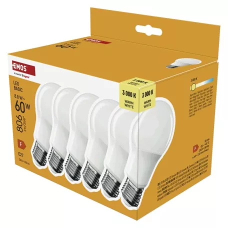 LED izzó Basic A60 / E27 / 8,8 W (60 W) / 806 lm / Meleg fehér