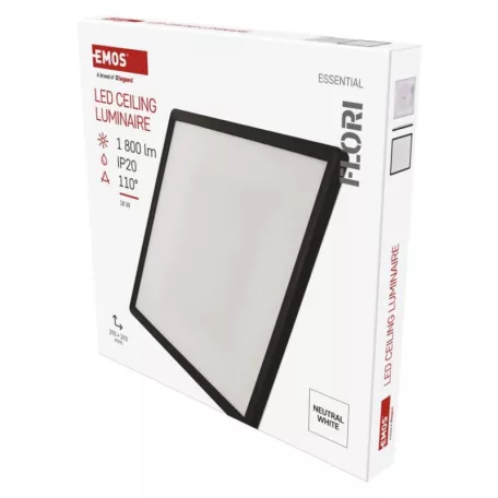 LED felületi lámpatest FLORI négyzet, fekete, 18W, semleges fehér