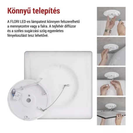 LED felületi lámpatest FLORI négyzet, fekete, 18W, semleges fehér