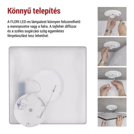 LED felületi lámpatest FLORI négyzet, fehér, 22W, semleges fehér