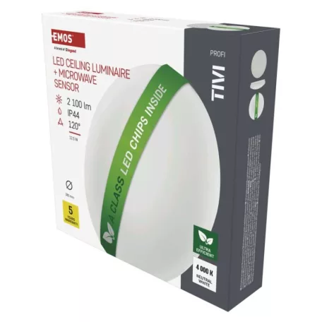 LED mennyezeti lámpatest TIVI, A CLASS, MW sen.kerek, fehér 12,5W, IP44, Természetes fehér