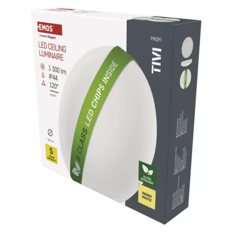 LED mennyezeti lámpatest TIVI, B CLASS, kerek, fehér 8,6W, IP44, Meleg fehér