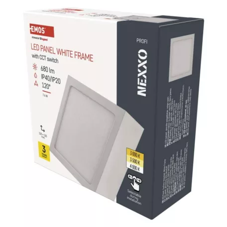 LED felületi lámpatest NEXXO, négyzet, fehér, 7,6W, CCT