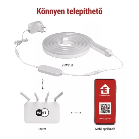 GoSmart Rugalmas LED szalag NEON fehér, 3 m, 23 W, RGBIC dimmelhető, WiFi