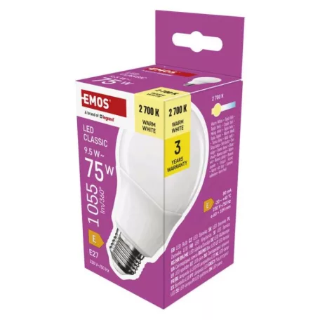 LED izzó Classic A60 / E27 / 9,5 W (75 W) / 1055 lm / meleg fehér