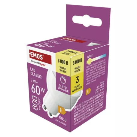 LED izzó Classic MR16 / GU10 / 7 W (60 W) / 800 lm / meleg fehér / dimmelhető