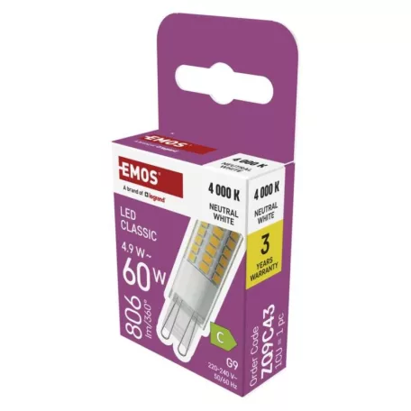 LED izzó Classic JC / G9 / 4,9 W (60 W) / 806 lm / Természetes fehér