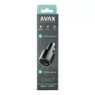AVAX CC680B CARLY+ USB A + Type C 140W autós töltő, fekete