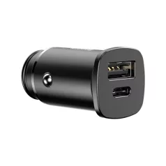   Baseus Square Metal PPS autós gyorstöltő 30W, USB Type-A + USB Type-C, fekete
