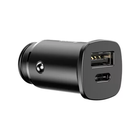 Baseus Square Metal PPS autós gyorstöltő 30W, USB Type-A + USB Type-C, fekete