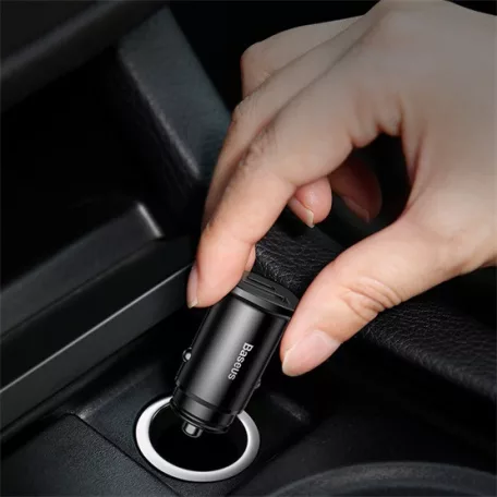 Baseus Square Metal PPS autós gyorstöltő 30W, USB Type-A + USB Type-C, fekete