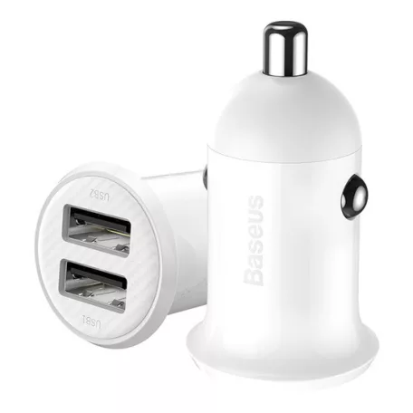 Baseus Grain Pro autóstöltő 24W, 2×USB Type-A, fehér