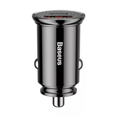 Baseus Circular Plastic autós gyorstöltő 30W, USB Type-A + USB Type-C, fekete