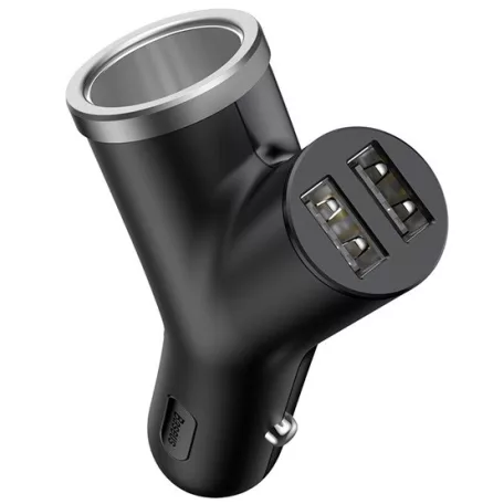 Baseus Y Type autóstöltő 17W, 2×USB Type-A + szivargyújtó kimenet, fekete