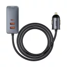 Baseus Share Together PPS autós gyorstöltő 120W, 3×USB Type-A + USB Type-C, beépített kábel, 1,5 m, szürke