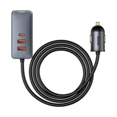   Baseus Share Together PPS autós gyorstöltő 120W, 3×USB Type-A + USB Type-C, beépített kábel, 1,5 m, szürke