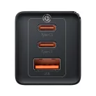 Baseus GaN5 Pro hálózati gyorstöltő 65W, 2×USB Type-C + USB Type-A, fekete + 100W USB Type-C, 1m kábel