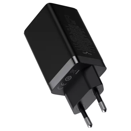 Baseus GaN5 Pro hálózati gyorstöltő 65W, 2×USB Type-C + USB Type-A, fekete + 100W USB Type-C, 1m kábel